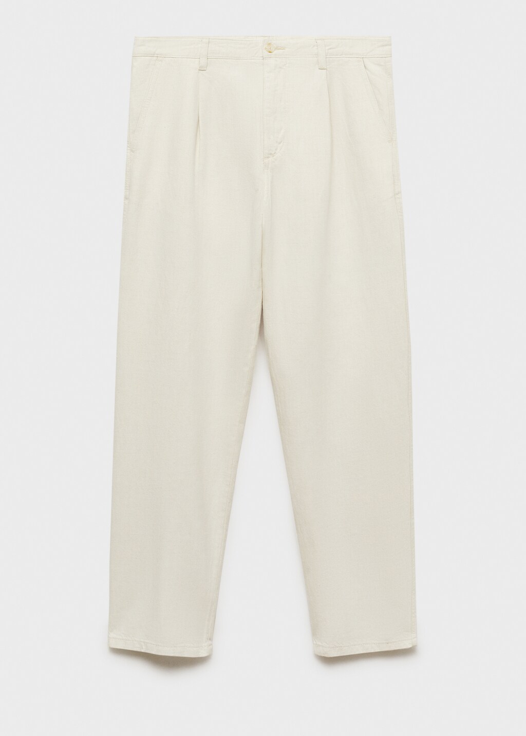 Regular-fit pleated cotton-linen jeans - Ecru