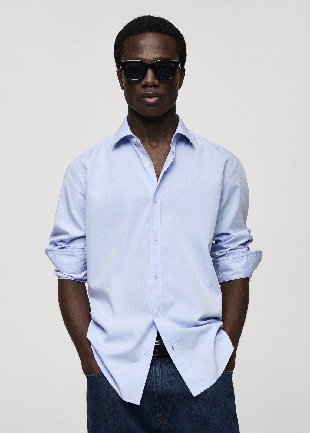 Regular fit end-on-end cotton shirt - Sky Blue