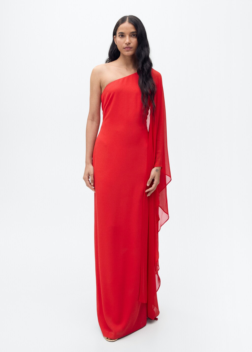 Asymmetrical dress with flared sleeves - Red