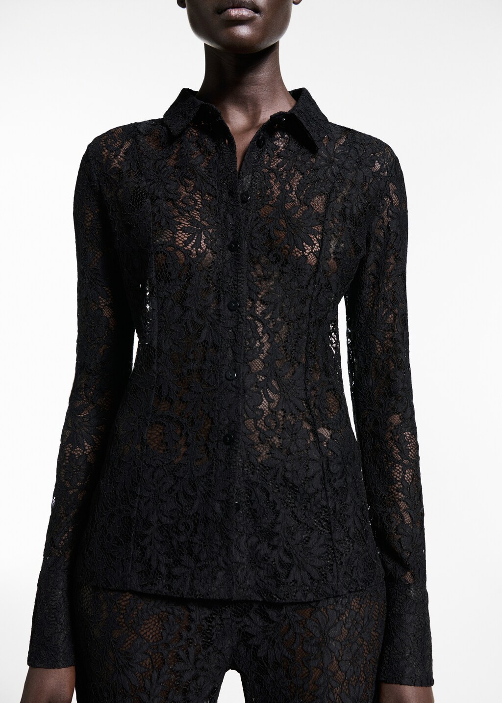 Transparent lace shirt - Black