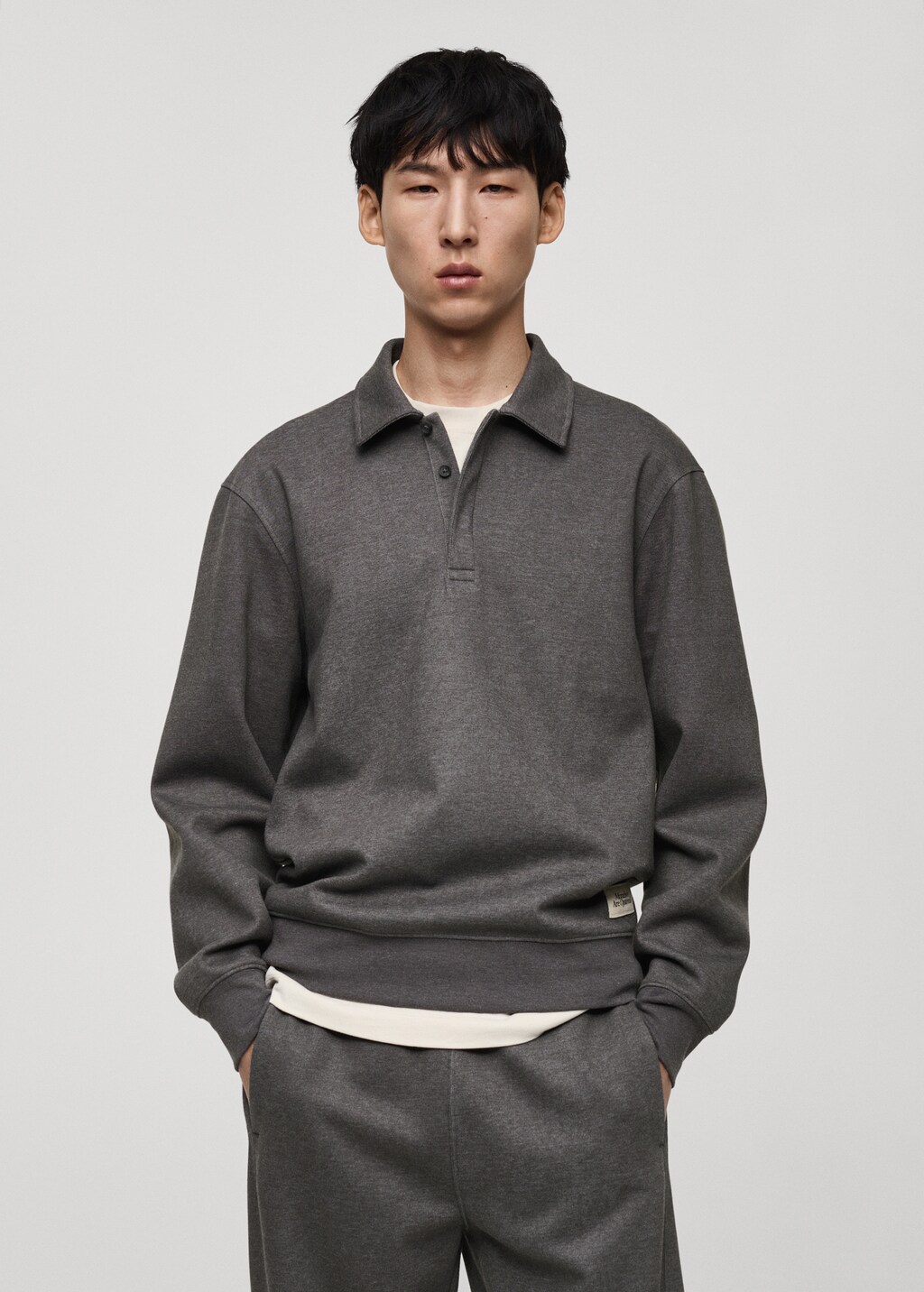 Polo sweatshirt with embroidery detail - Medium Heather Grey