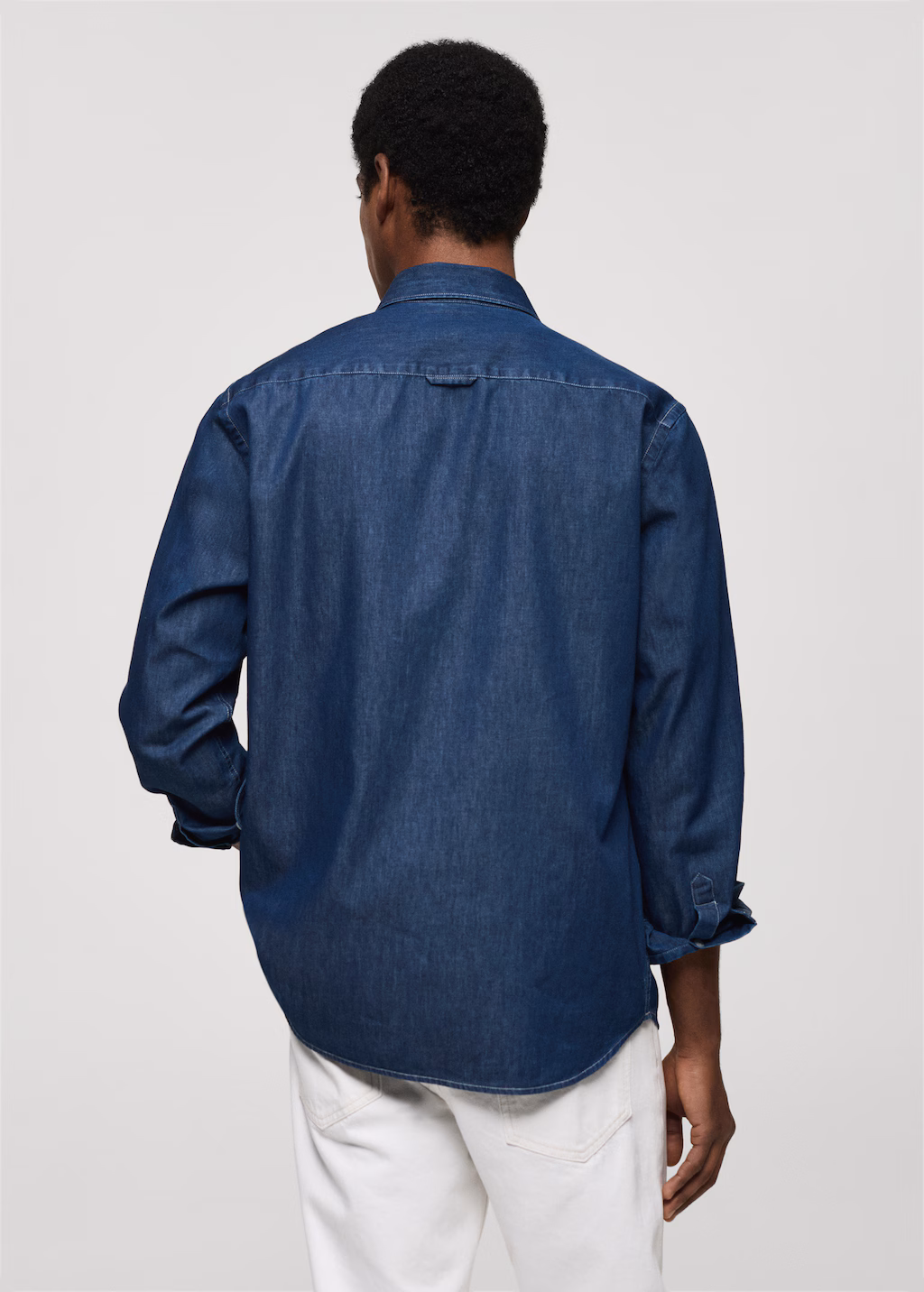 Regular-fit chambray cotton shirt - Dark Blue