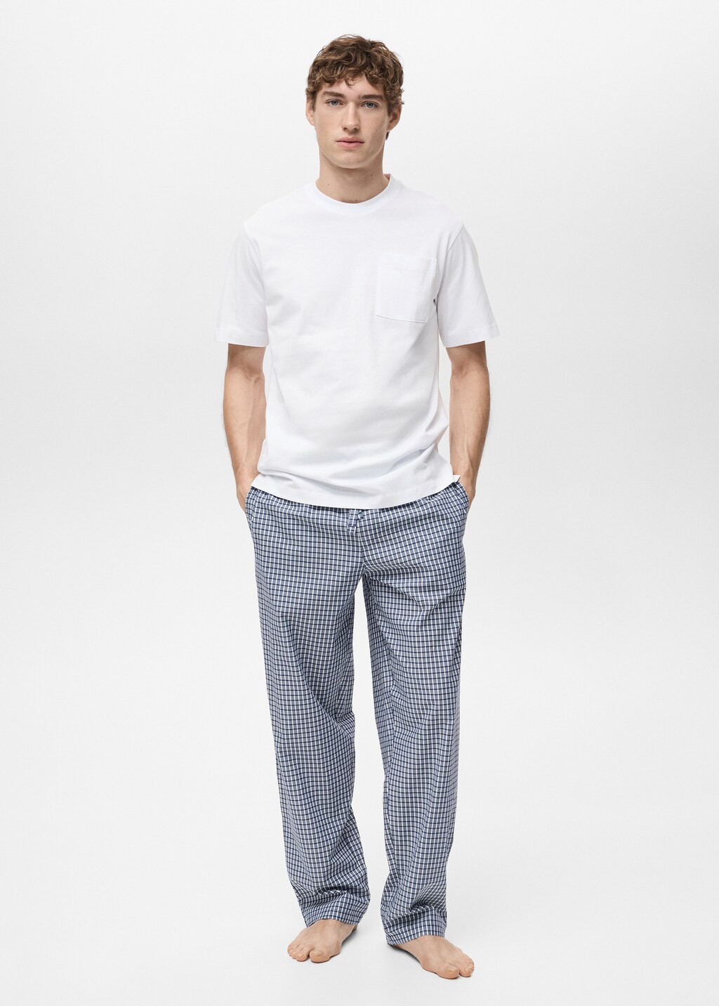 100% cotton check pyjama set - Dark Navy
