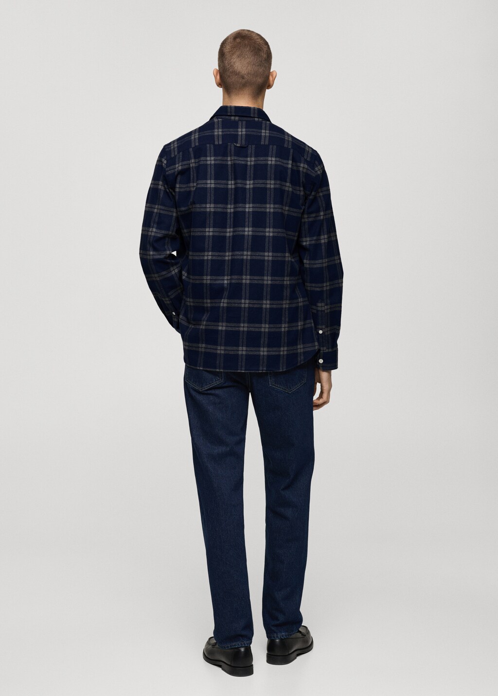 100% cotton flannel check overshirt - Dark Navy