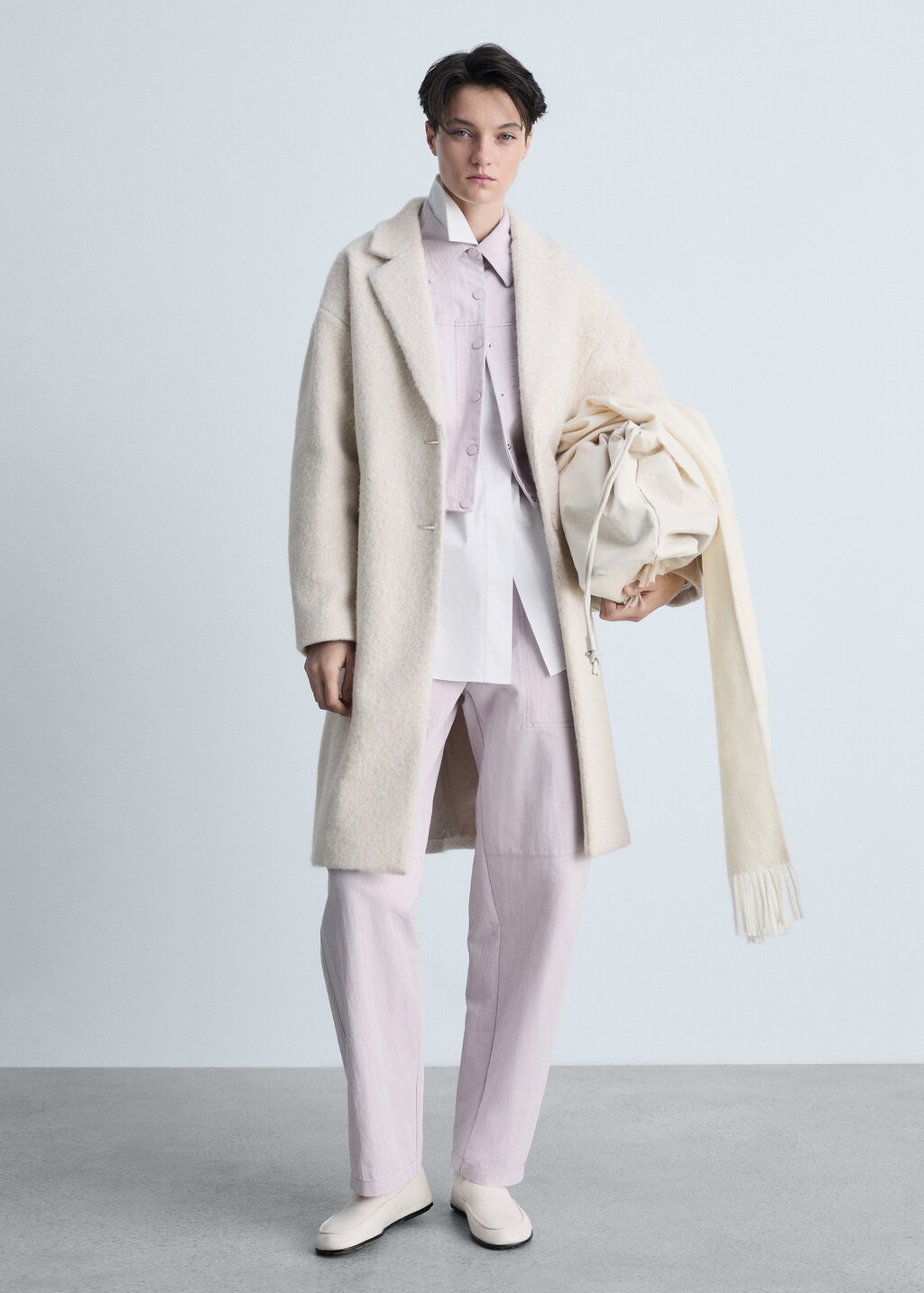 Oversized bouclé long coat - Beige