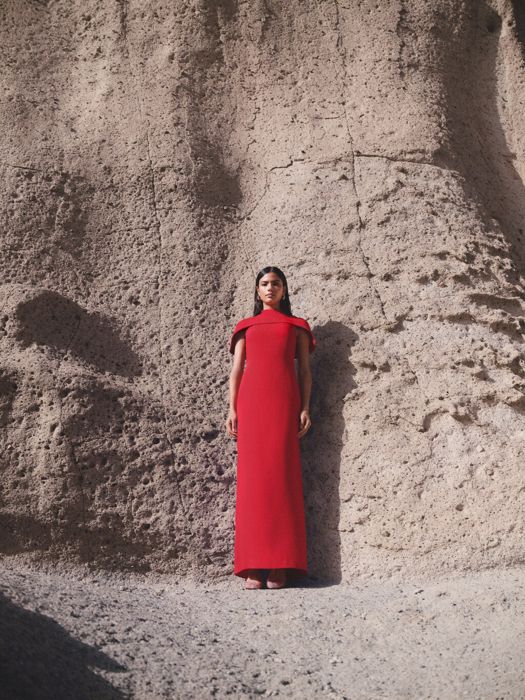 Straight dress with cape collar - Red