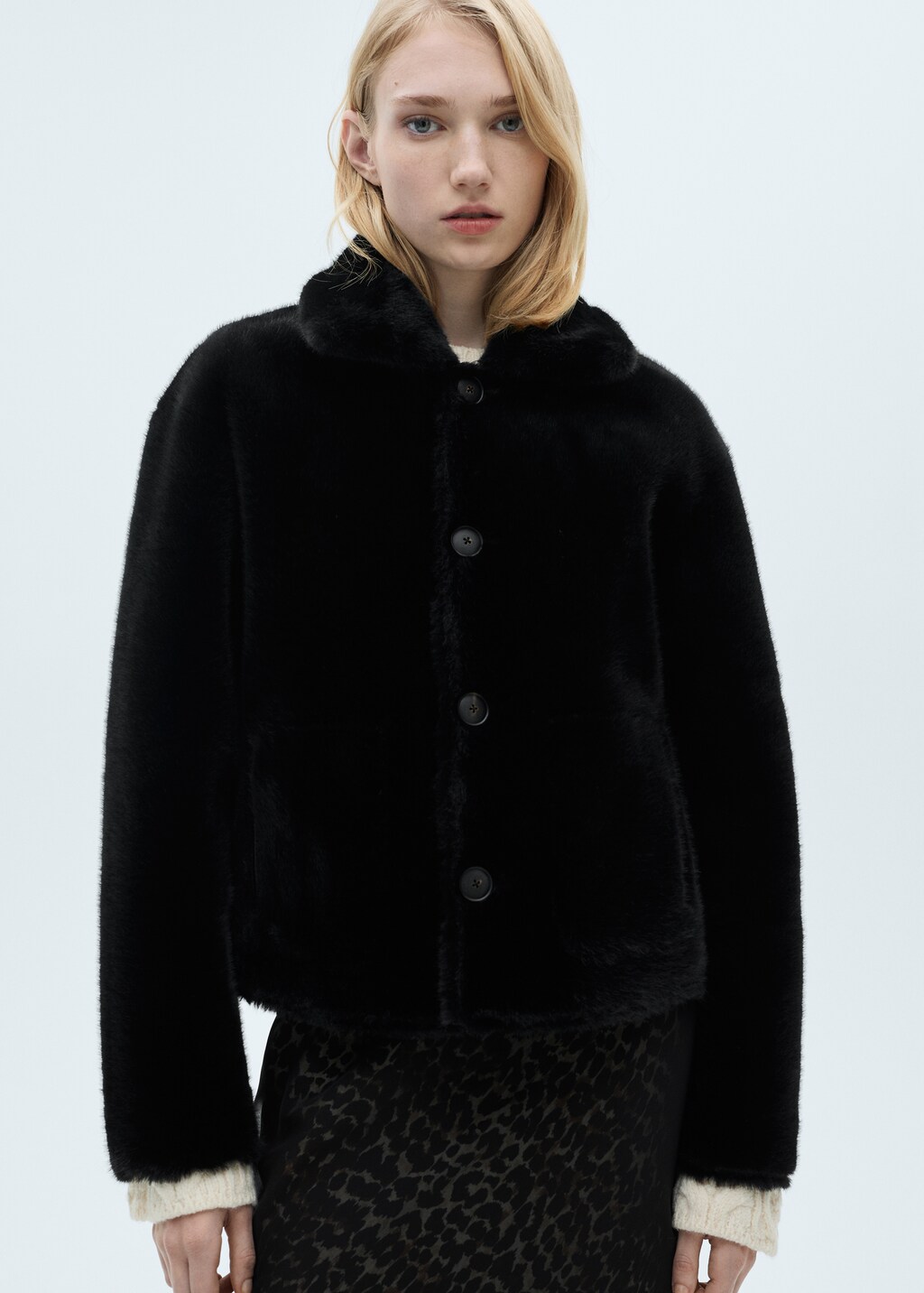 Double-sided leather-effect jacket with pockets - Black