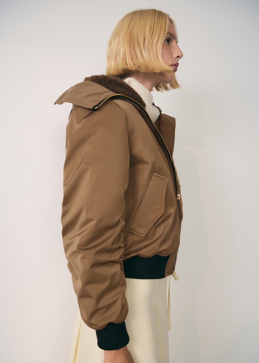 Bomber jacket with fleece lining - Brown