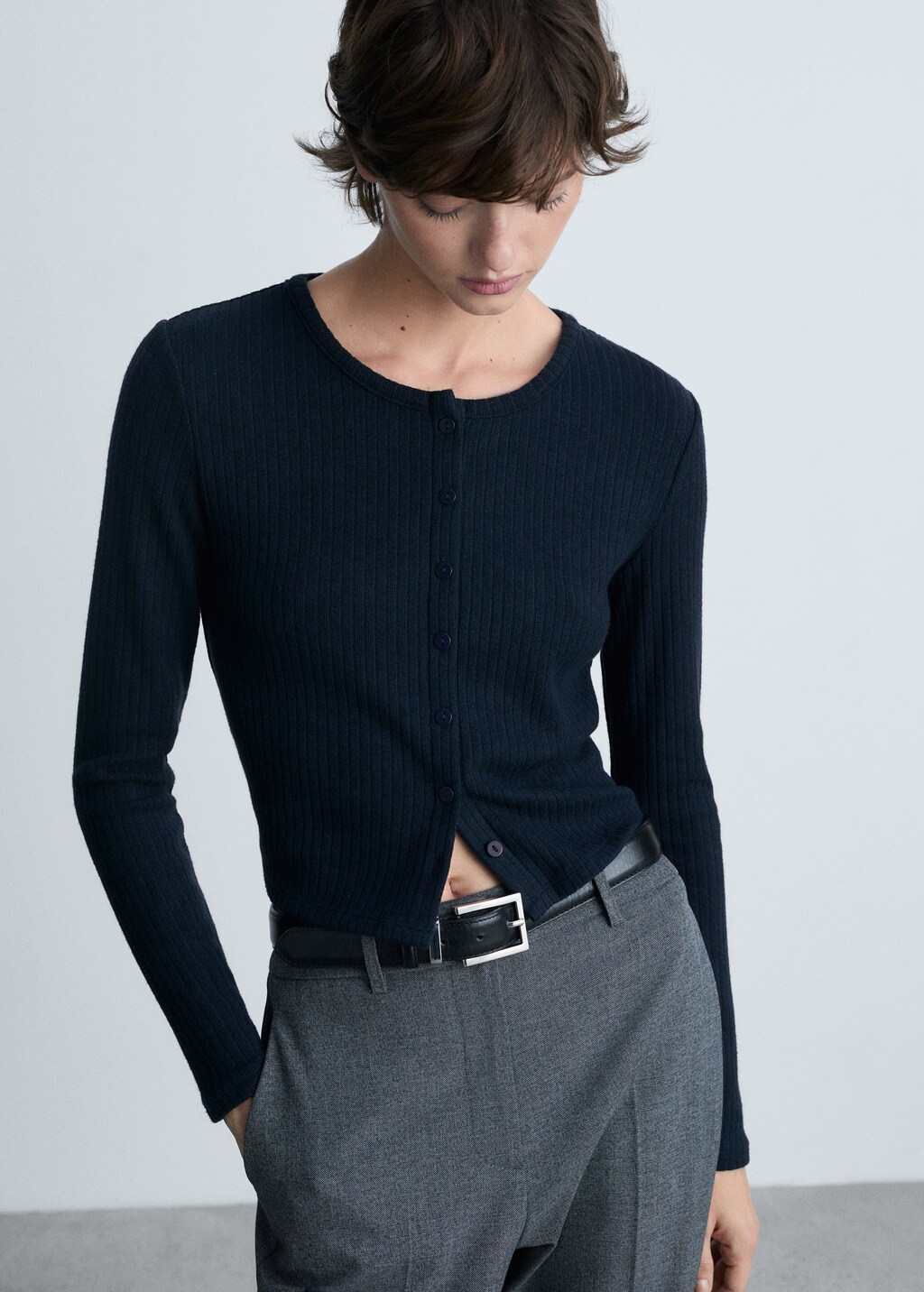 Buttoned ribbed cardigan - Grey