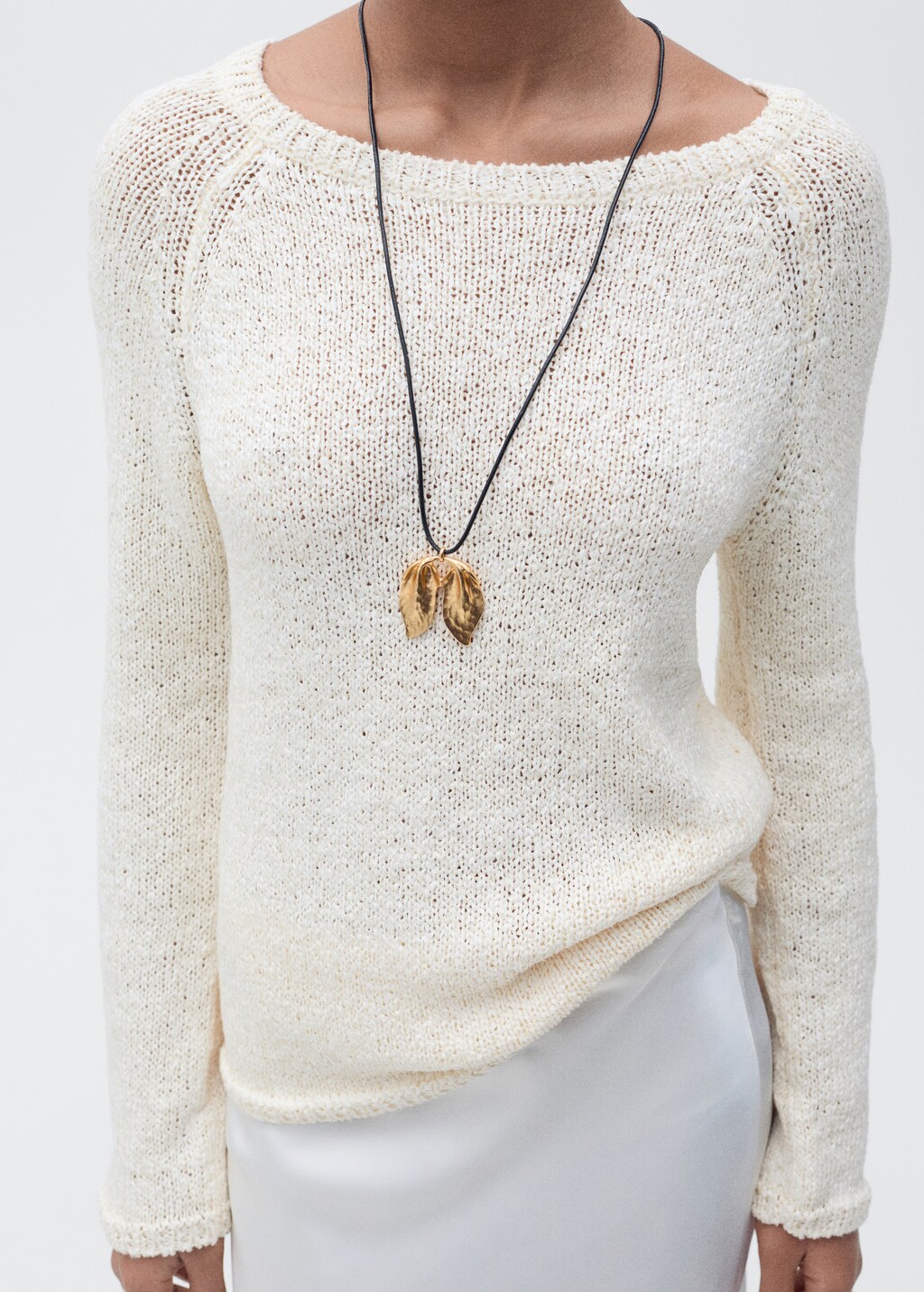 Round-neck crochet sweater - Ecru