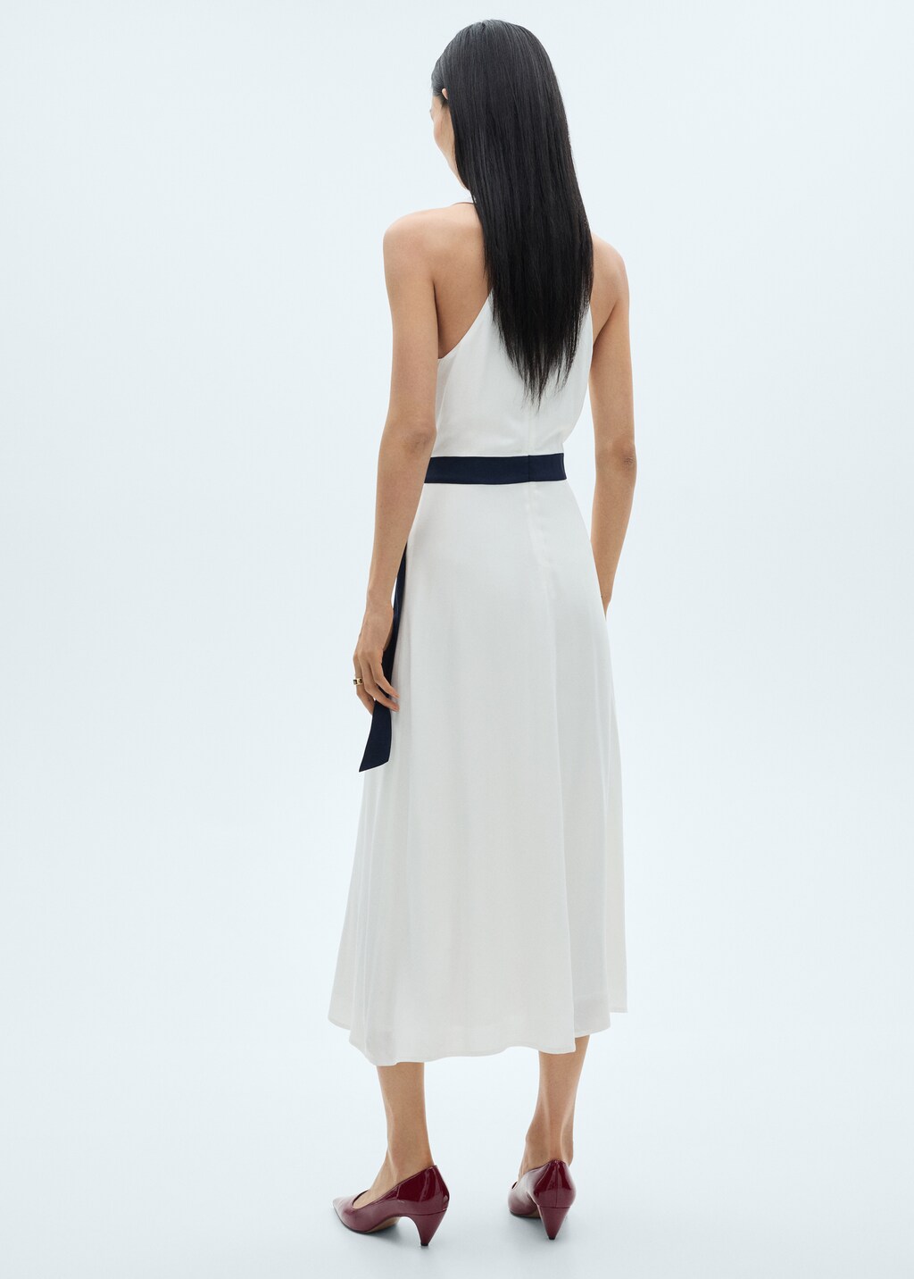 Contrast belt dress - White