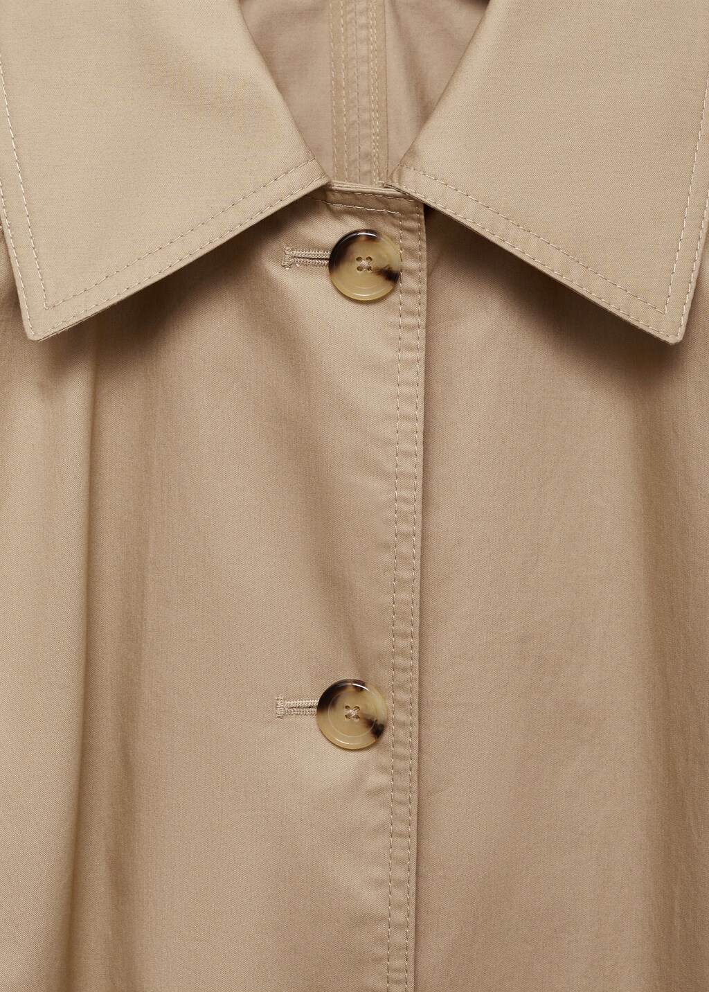 Cotton trench coat with shirt collar - Beige