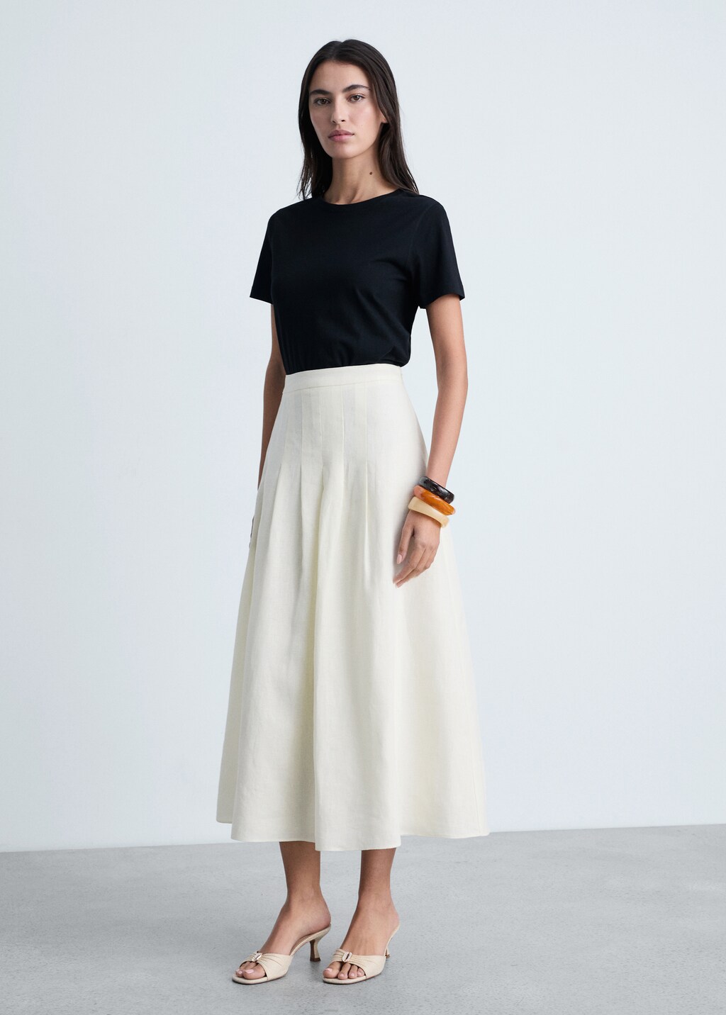 Long linen skirt with pleats - Vanilla
