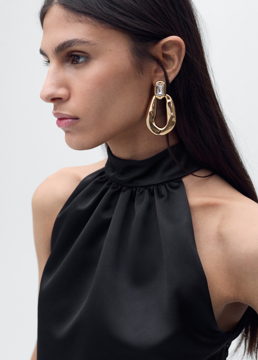 Balloon-effect halter-neck top - Black