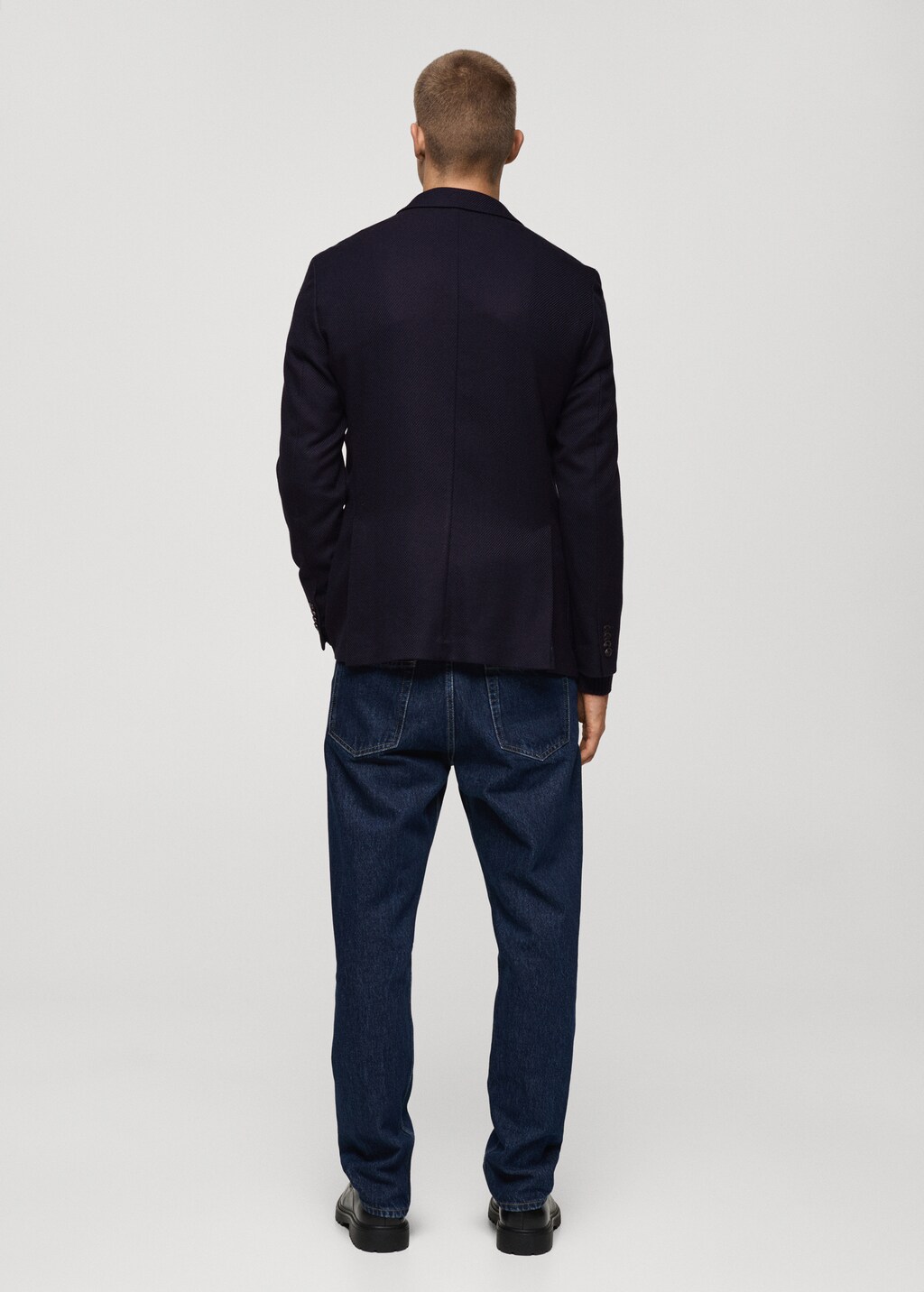 Twill slim-fit double-breasted jacket - Dark Navy