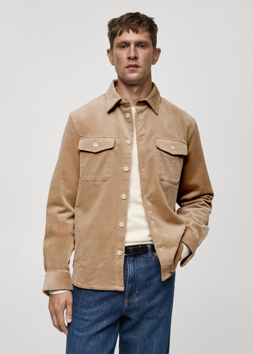 Corduroy overshirt with pockets - Khaki