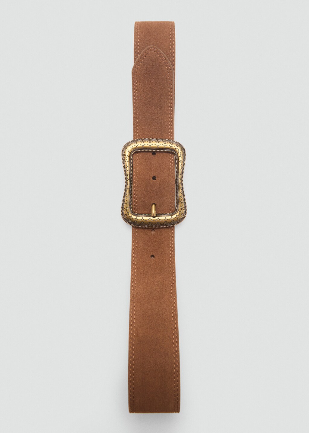 Suede belt with engraved buckle - Brown