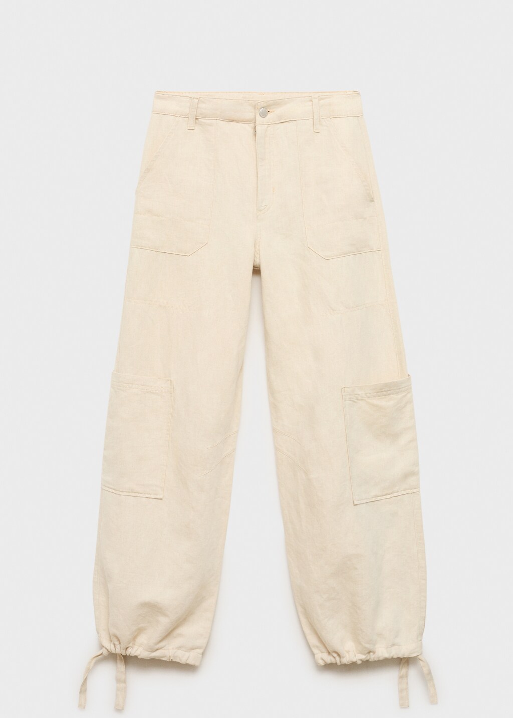 Linen cargo trousers with puffed hem - Light/Pastel Grey