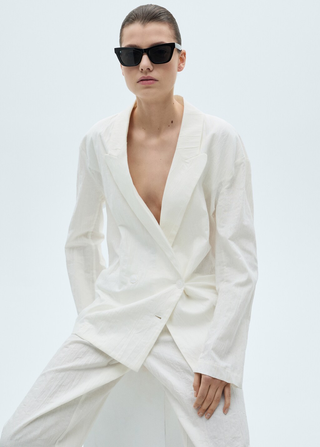 Creased-effect suit jacket - White