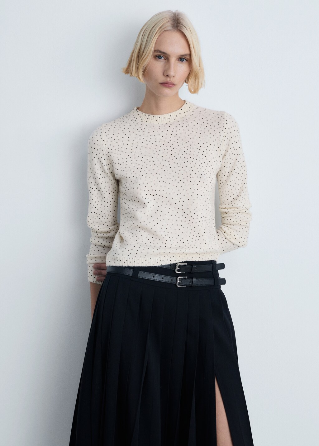 Polka-dot knitted sweater - Ecru