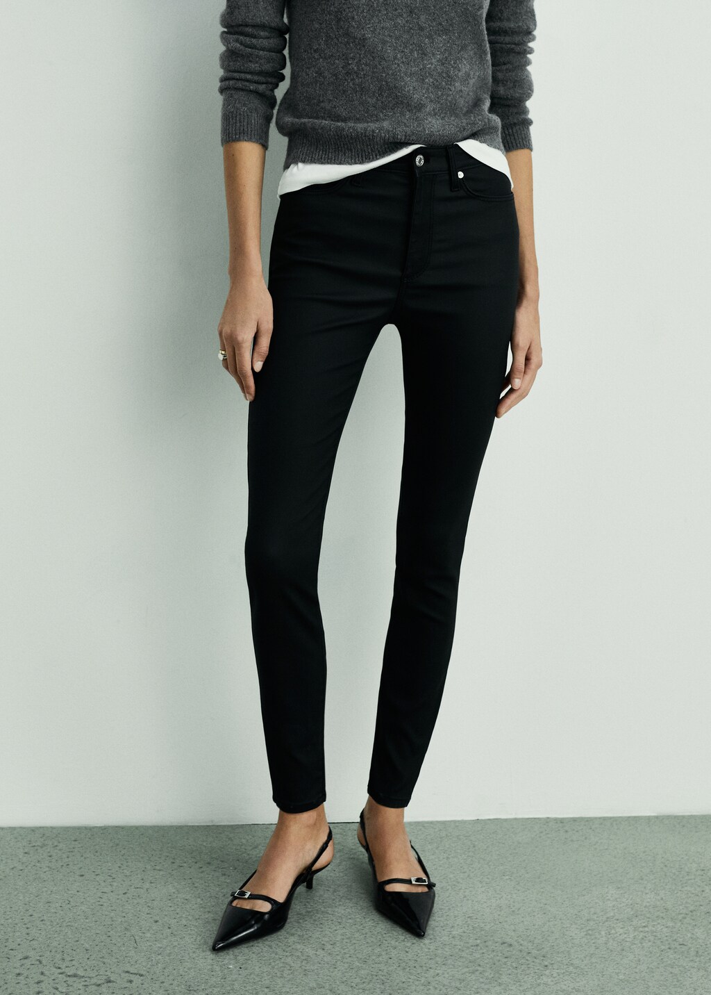 Waxed mid-rise skinny jeans - Black