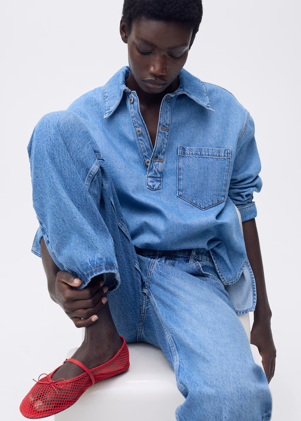 Mesh ballerina flats with buckle strap - Black