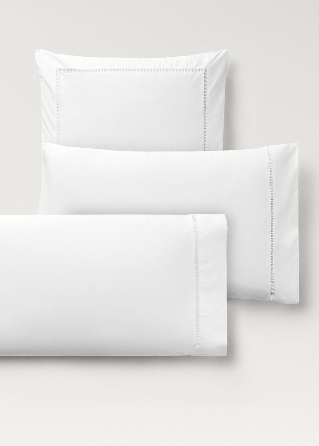 Cotton percale pillowcase with hemstitch, 45x110 cm - White