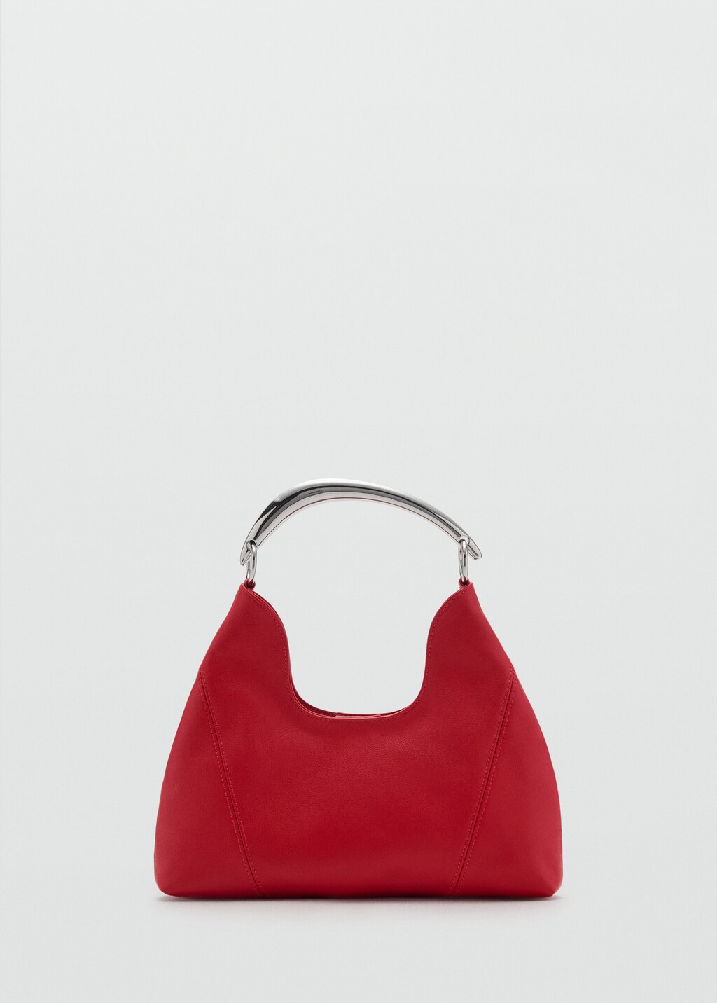 Leather shoulder bag with metal handle - Red