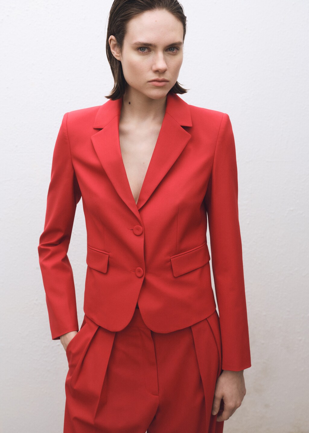 Wool-blend suit jacket - Red