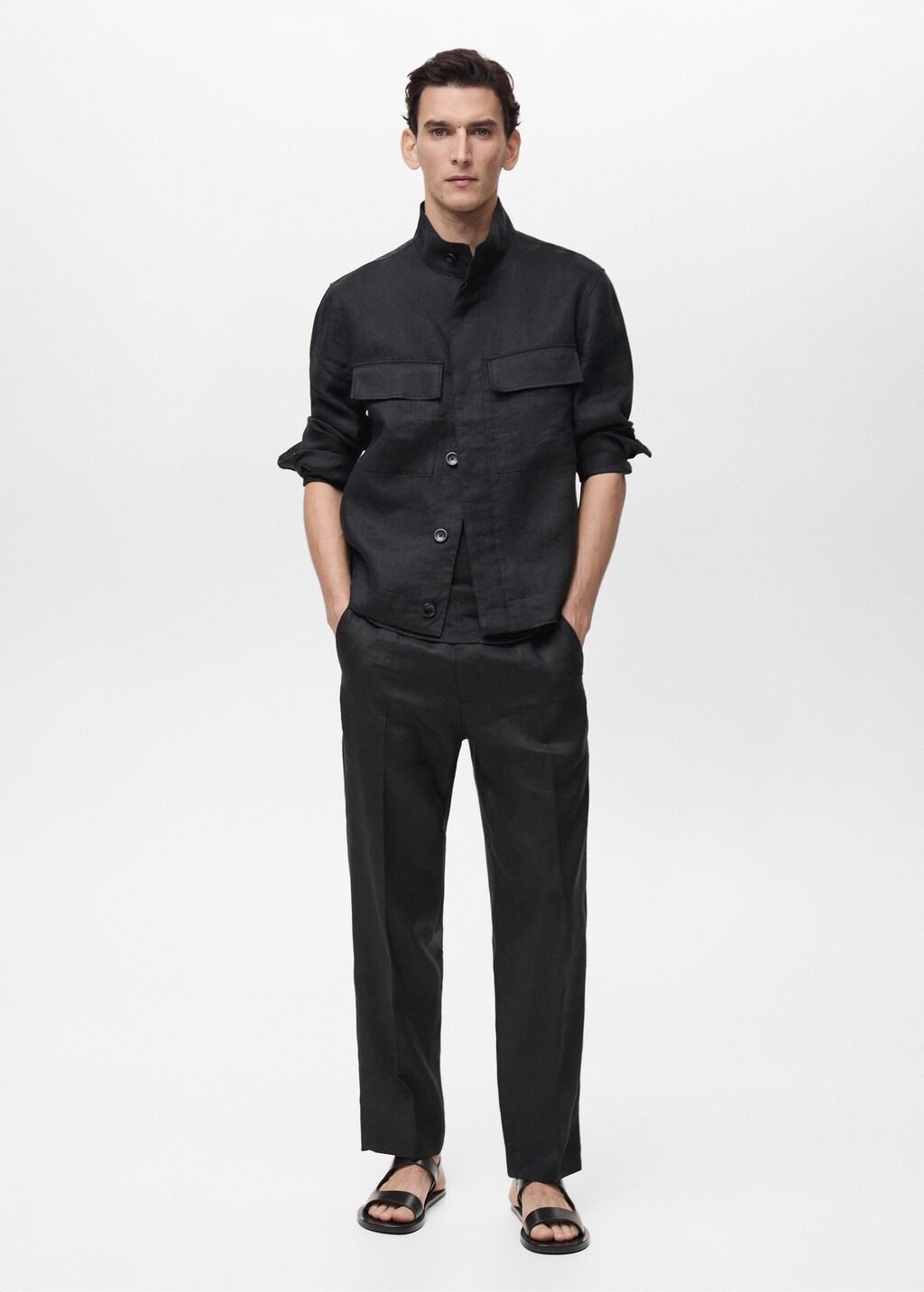 100% linen turtleneck jacket - Khaki