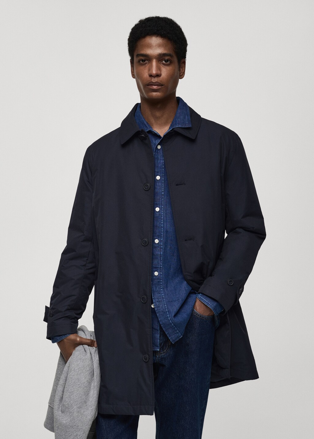 Quilted water-repellent trench coat - Dark Navy