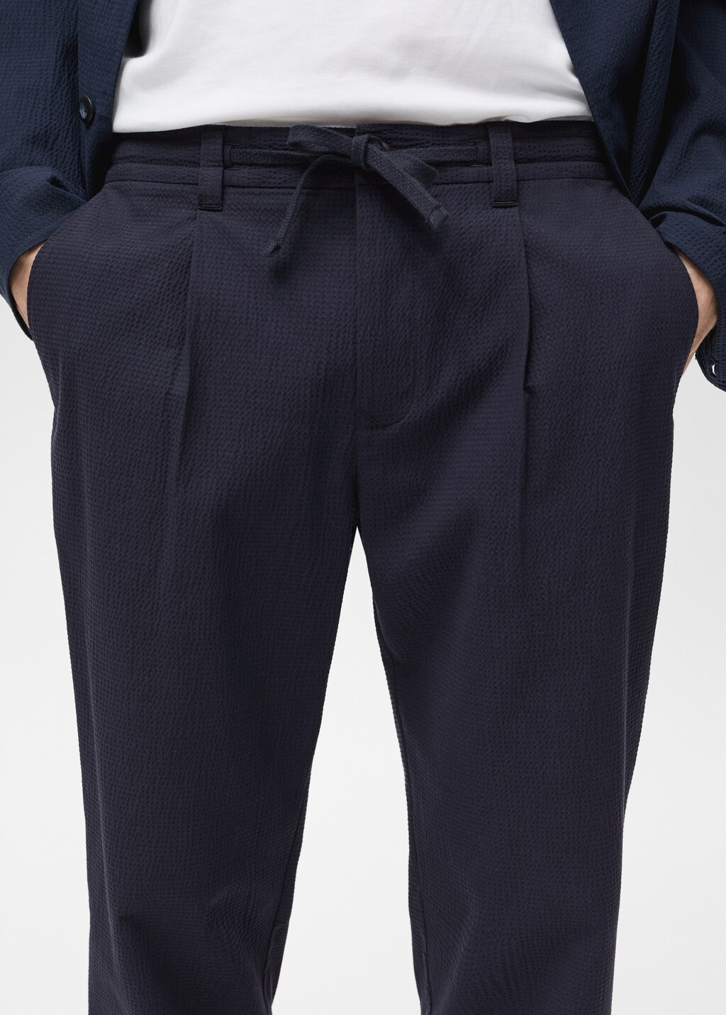 Seersucker cotton trousers - Night Blue