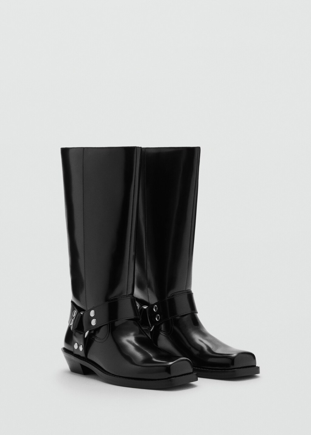 Square toe boot with metallic details - Black
