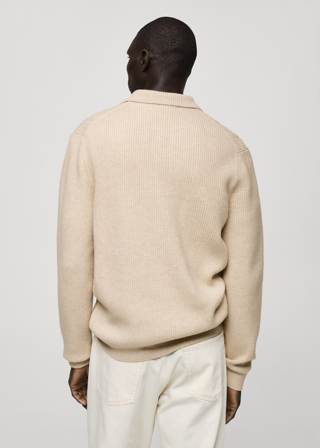 Knitted structured polo sweater - Ecru