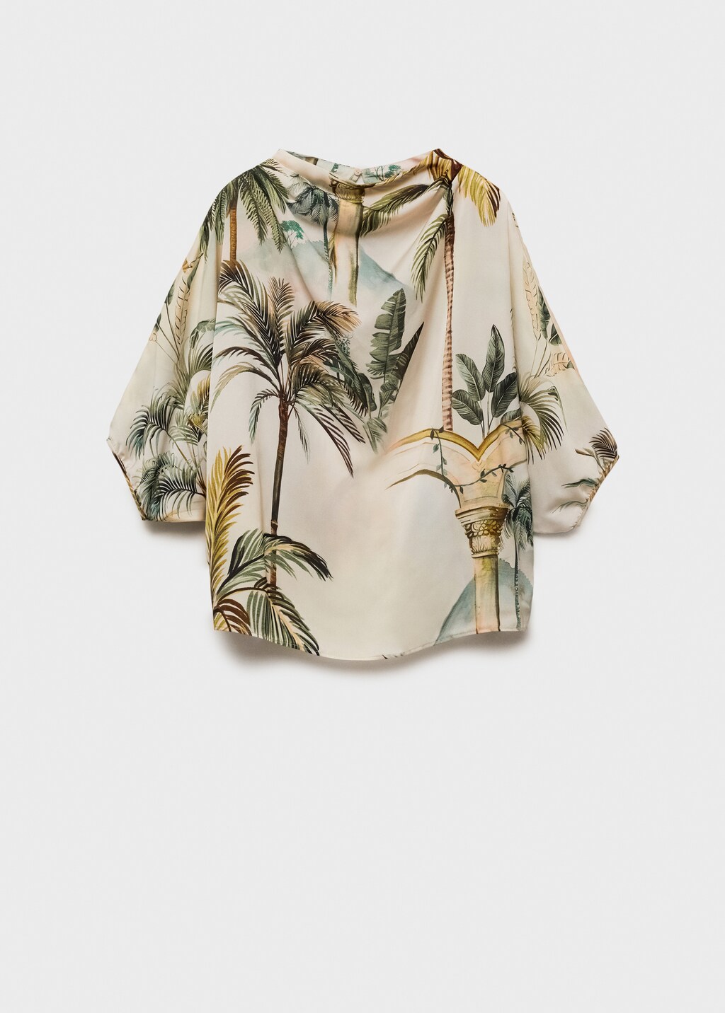 Draped cape with tropical print - Ecru