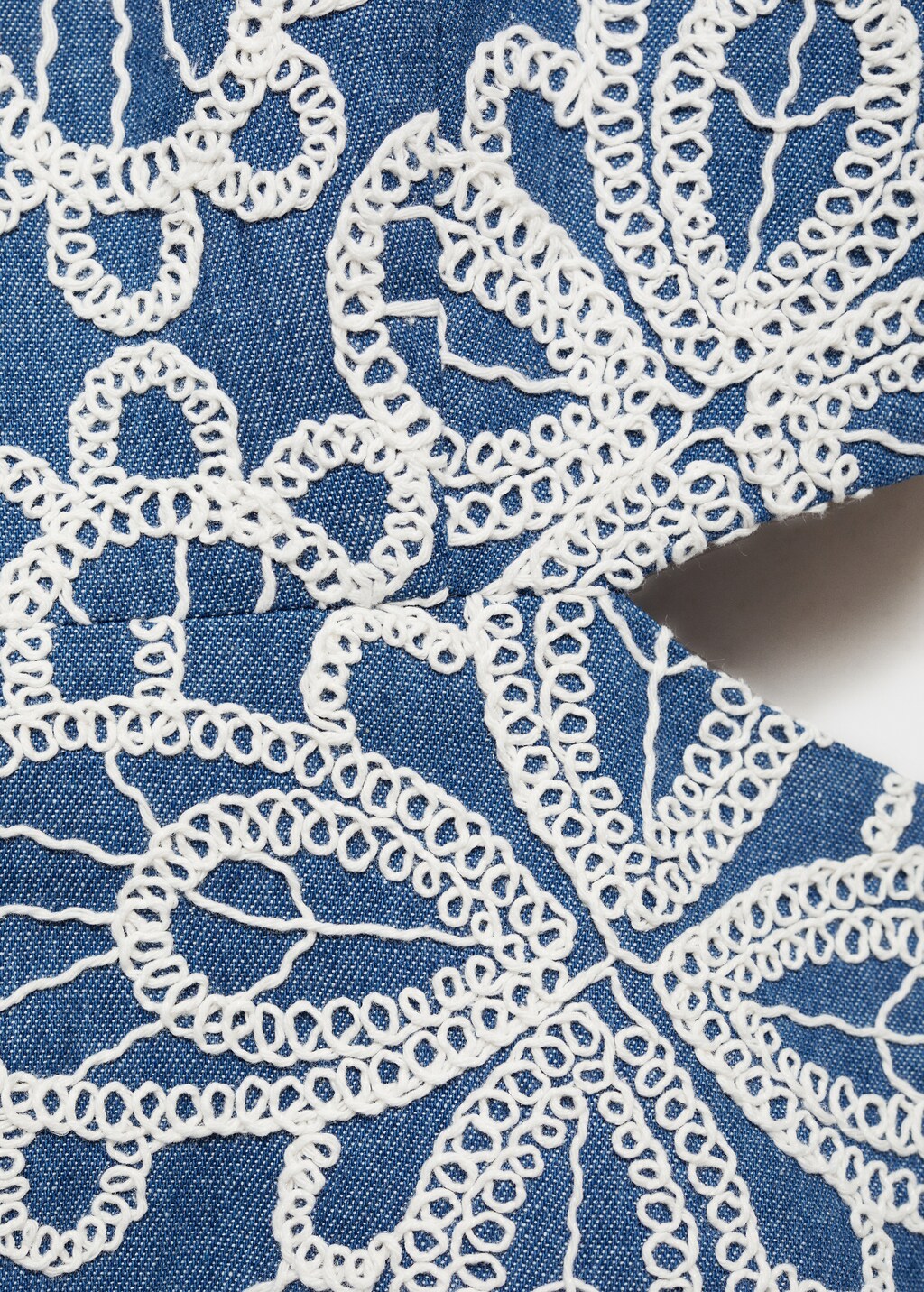 Flower embroidered ruffled dress - Medium Blue