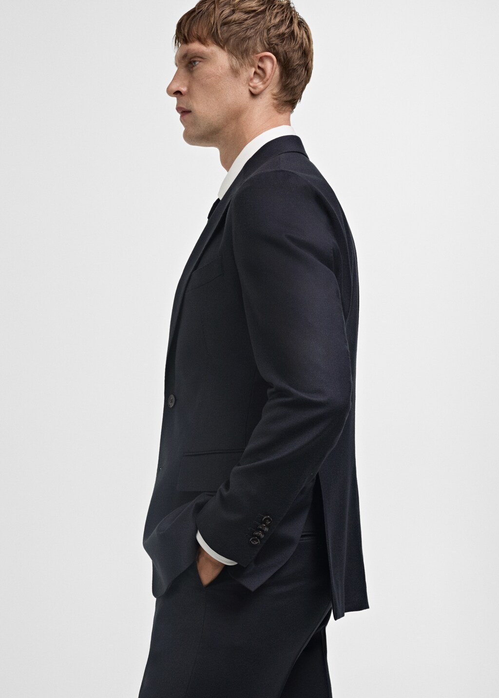 Italian 100% virgin wool flannel suit jacket - Dark Navy