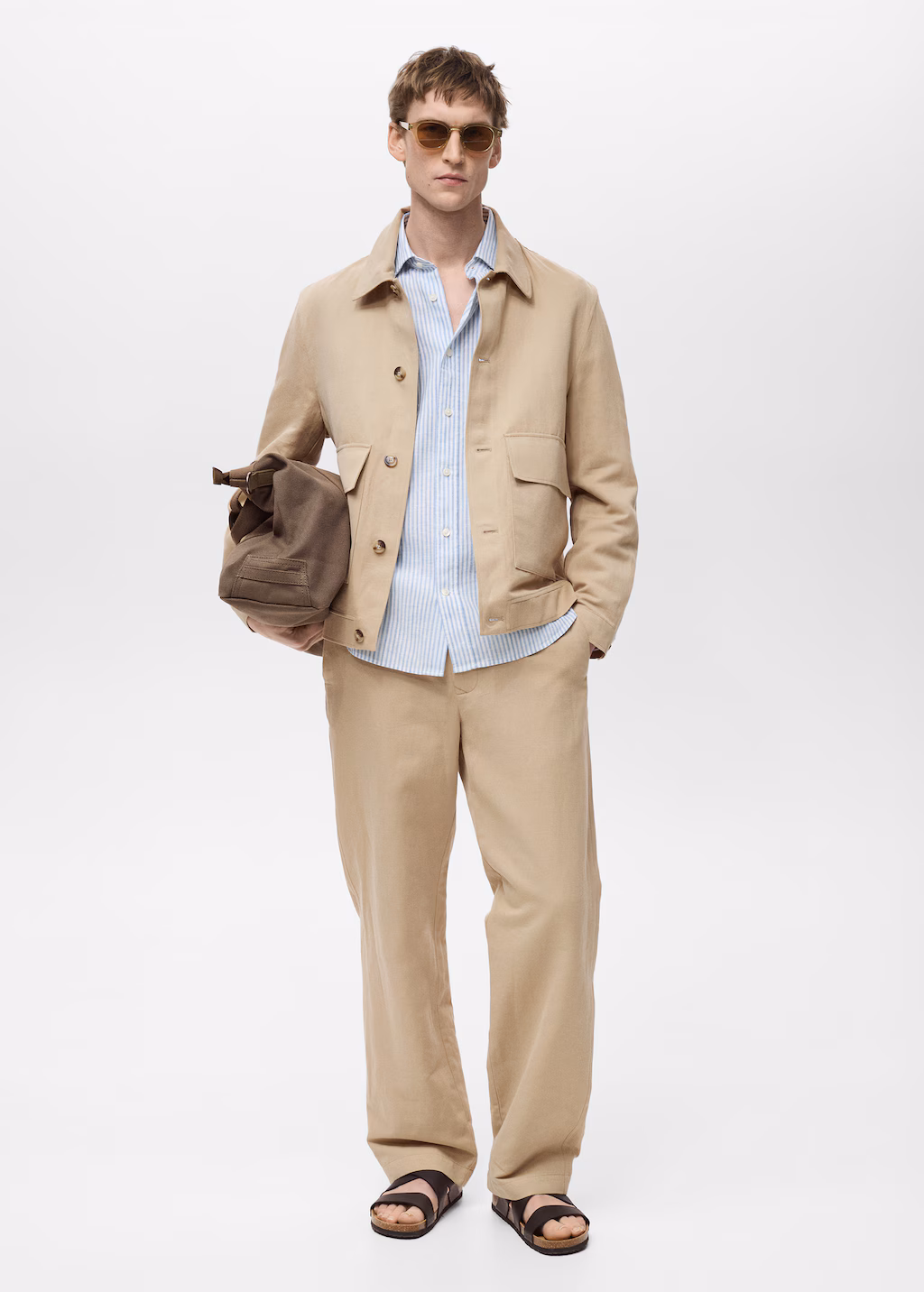 Pocket linen cotton jacket - Beige