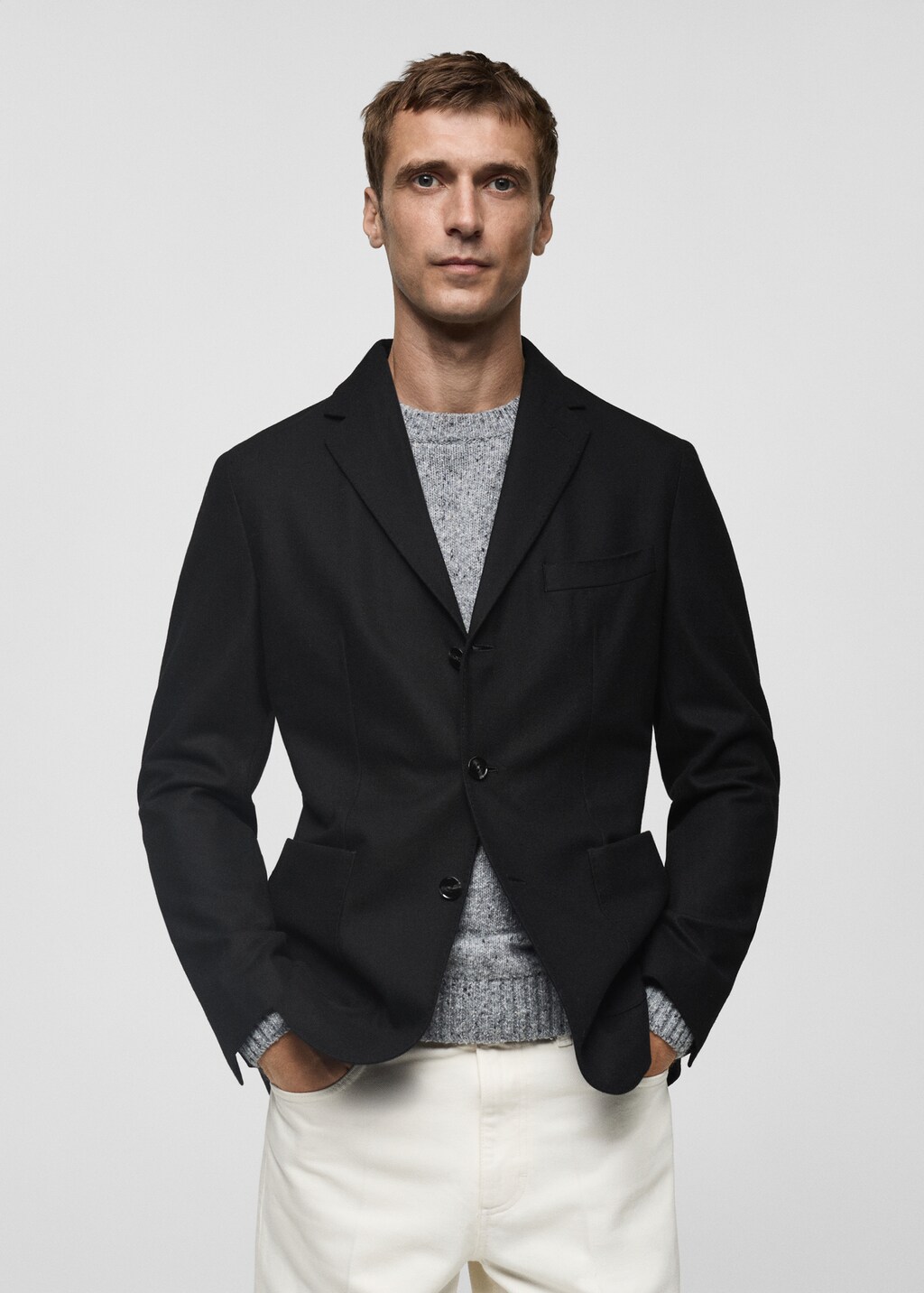Recycled wool slim-fit jacket - Black