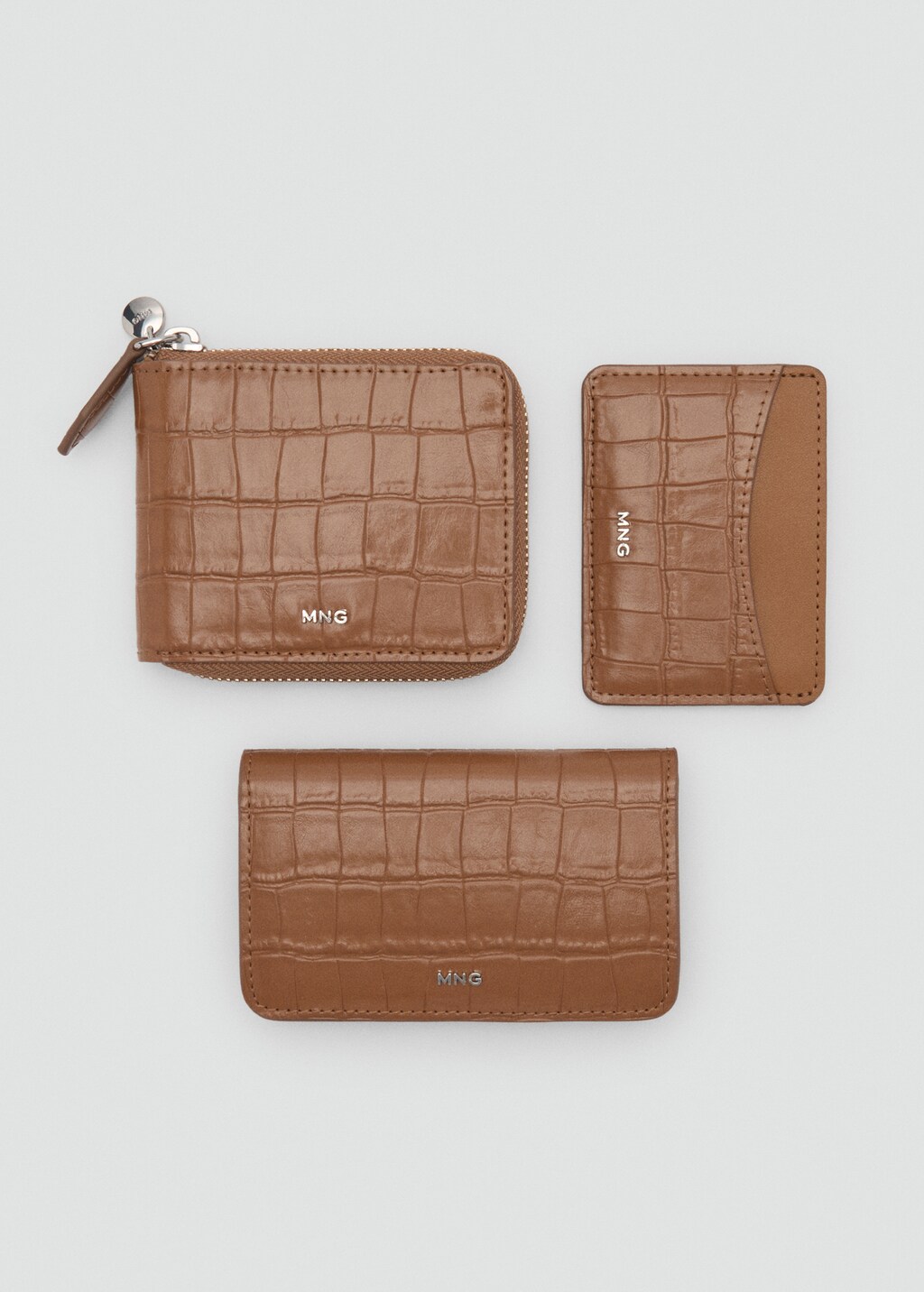 Croco leather-effect wallet with flap - Off White