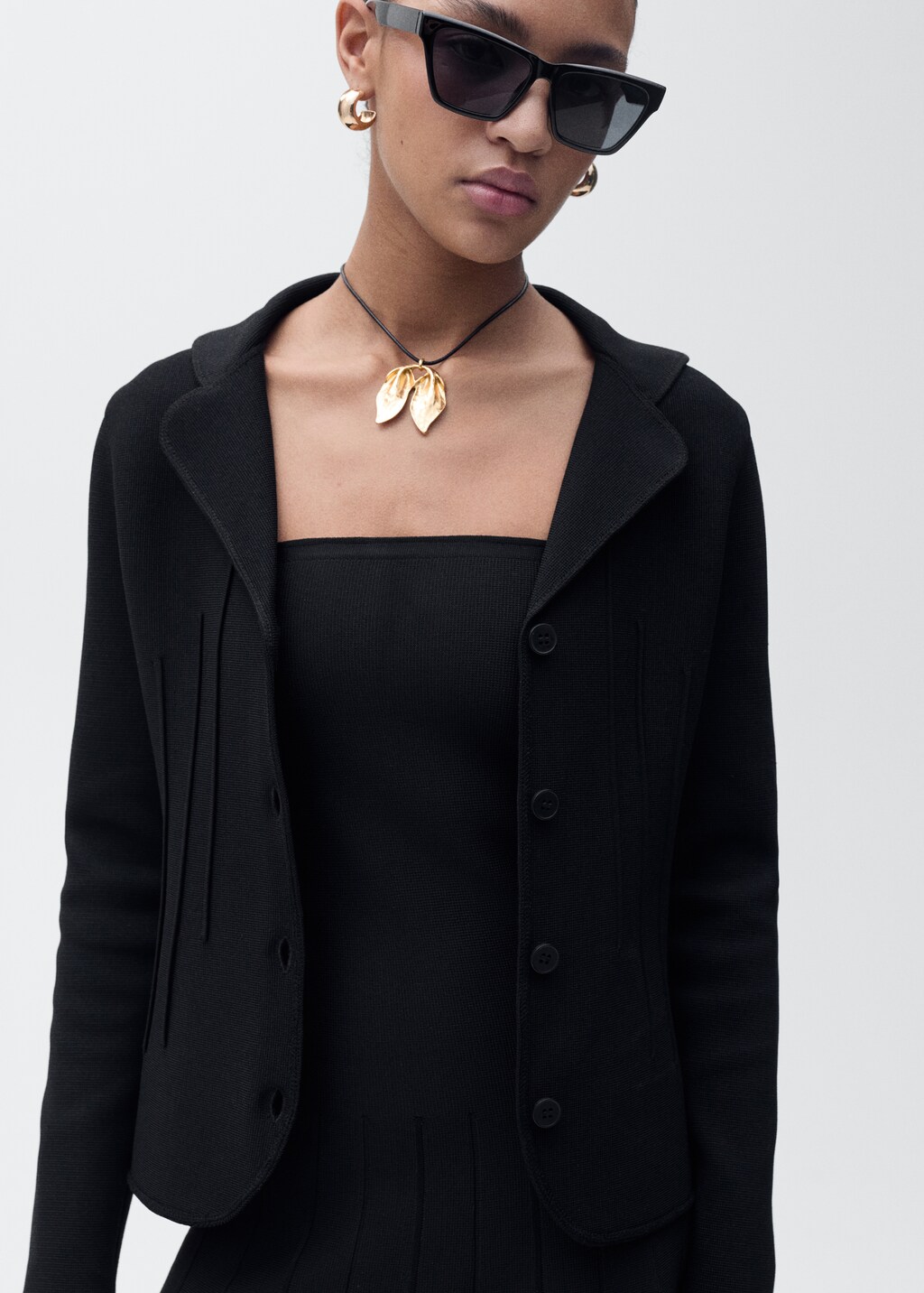 Knitted jacket with lapel collar - Black