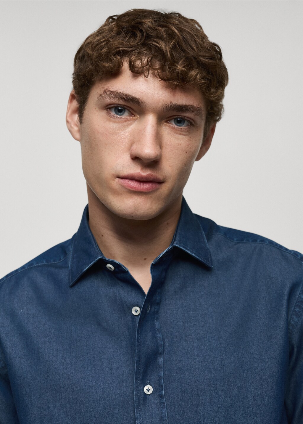 Slim fit cotton chambray shirt - Dark Blue