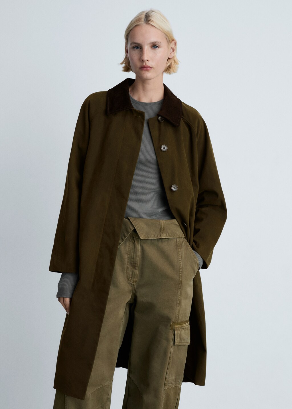 Long corduroy collar parka - Khaki