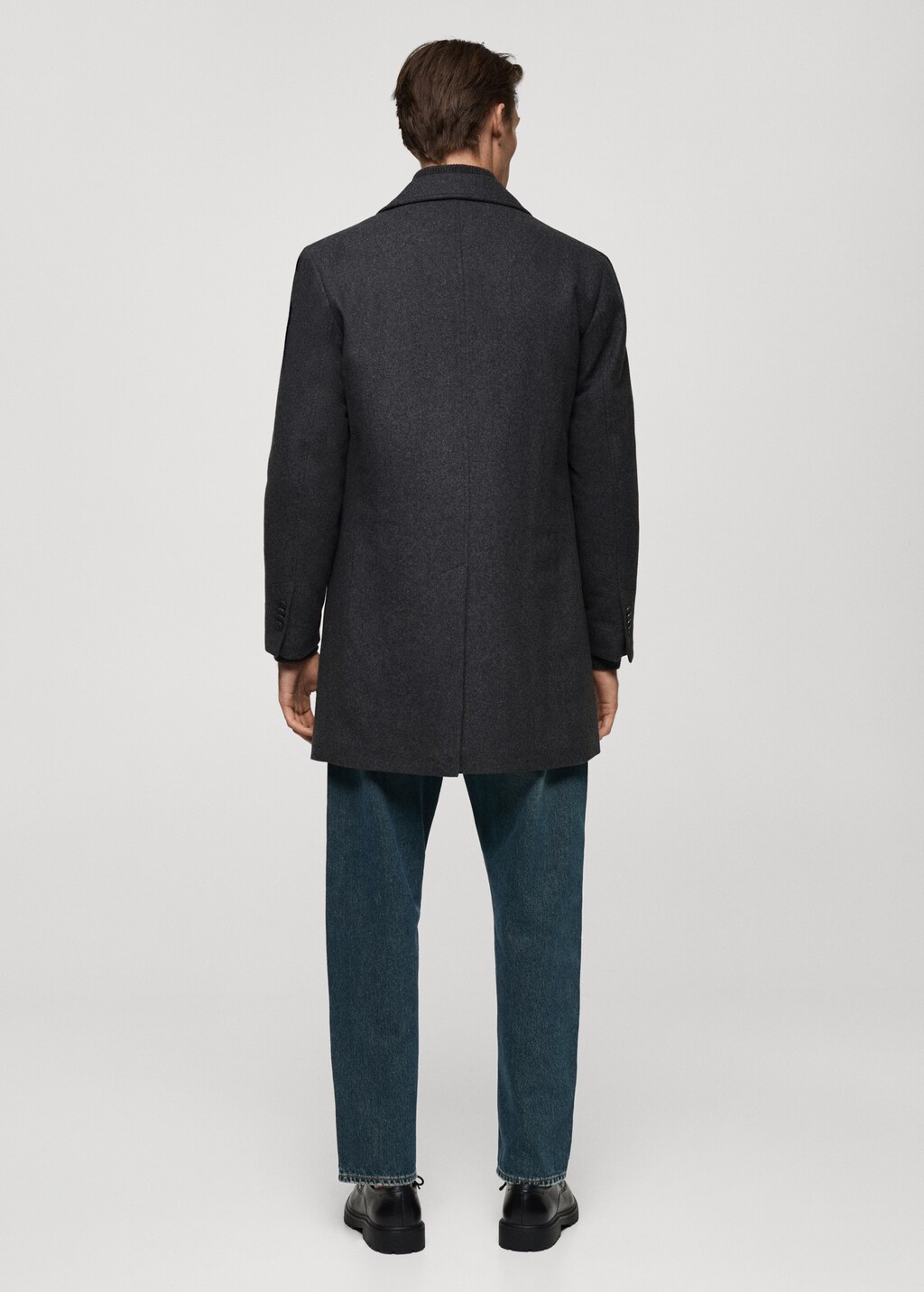 Regular fit quilted wool coat - Black