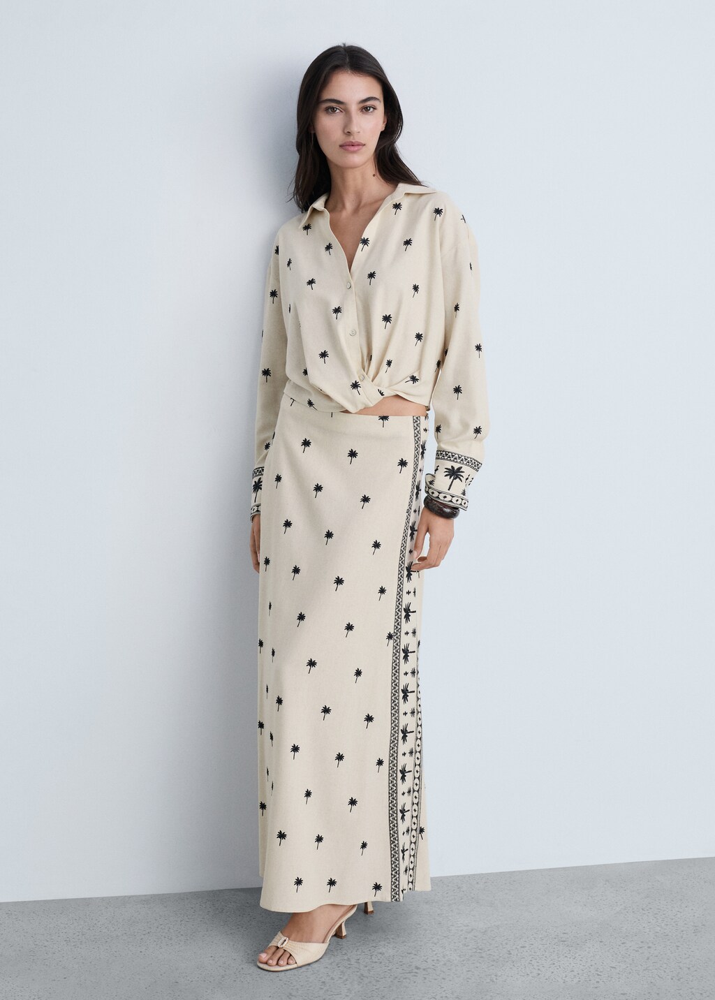 Embroidered flared skirt - Beige