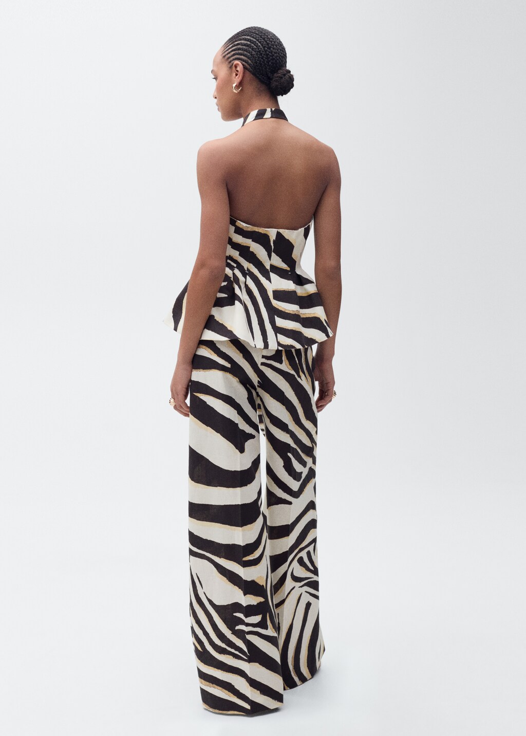 Zebra-print pleated wideleg trousers - Beige