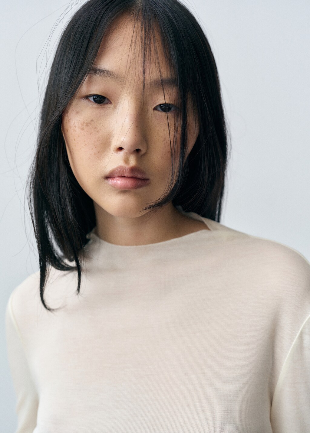 Perkins-neck long-sleeved t-shirt - Ecru