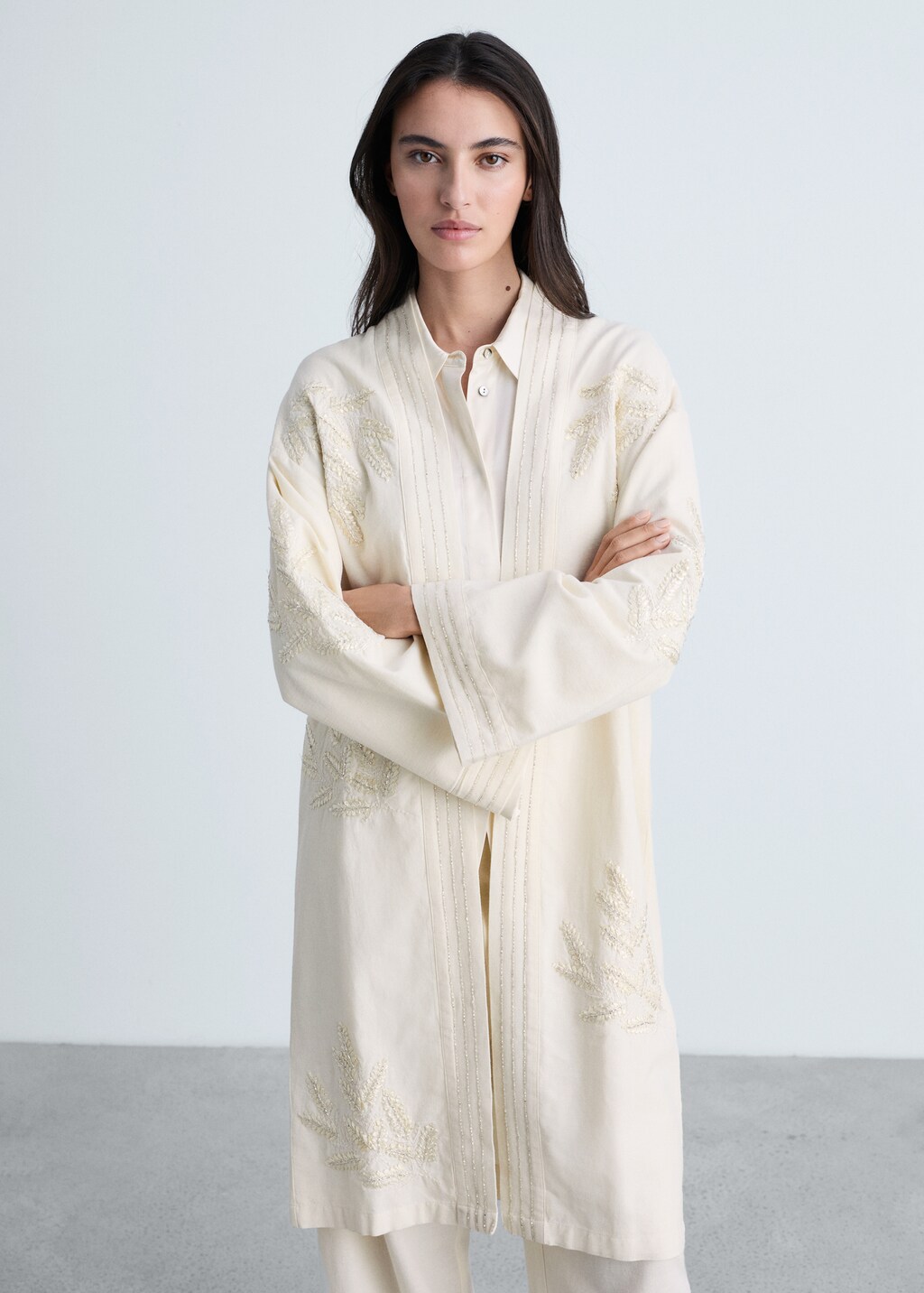 Embroidered cotton caftan - Off White