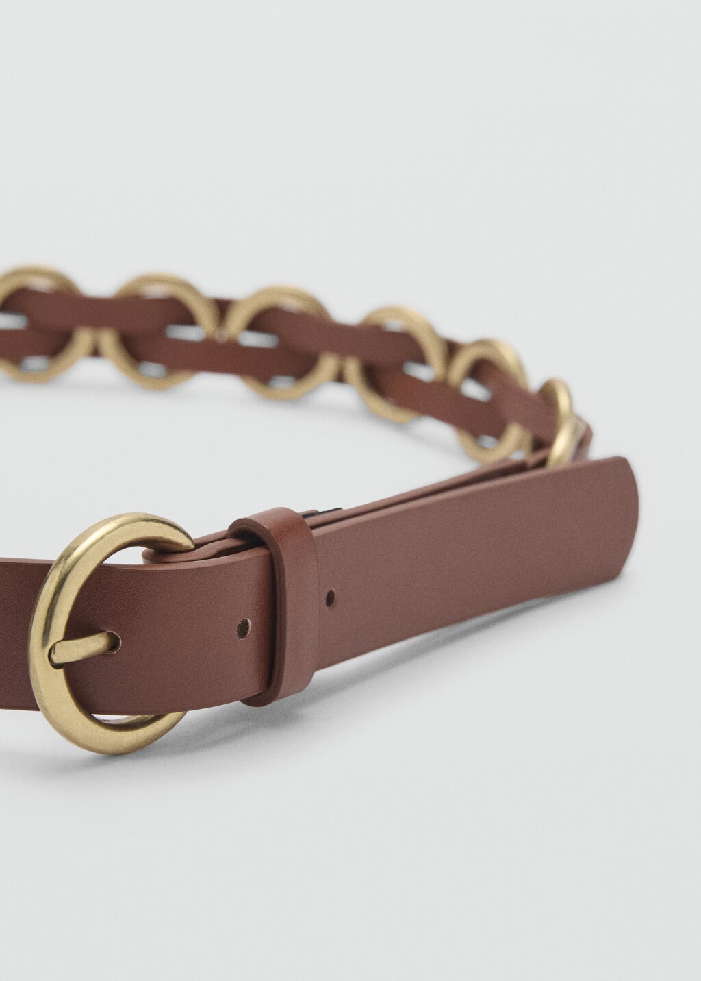 Combined belt with metal rings - Brown