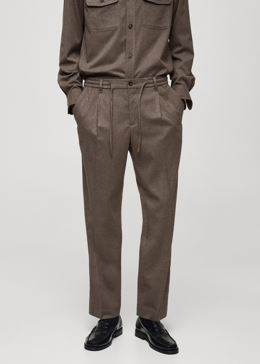 Regular fit cord pleated trousers - Grey